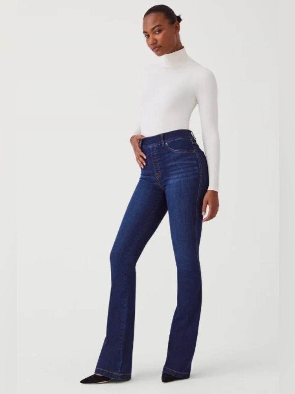 SPANX Dark Blue High-Rise Pull On Flare Jeans